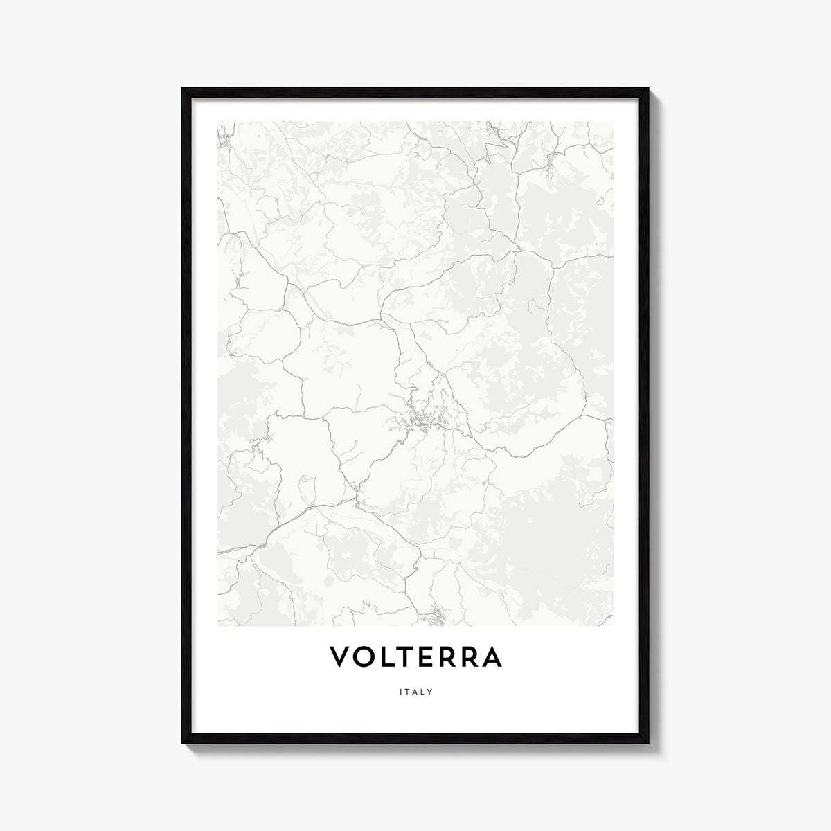 Volterra black & white map poster of Italy – vertical wall art, unframed print shown in interior mockup