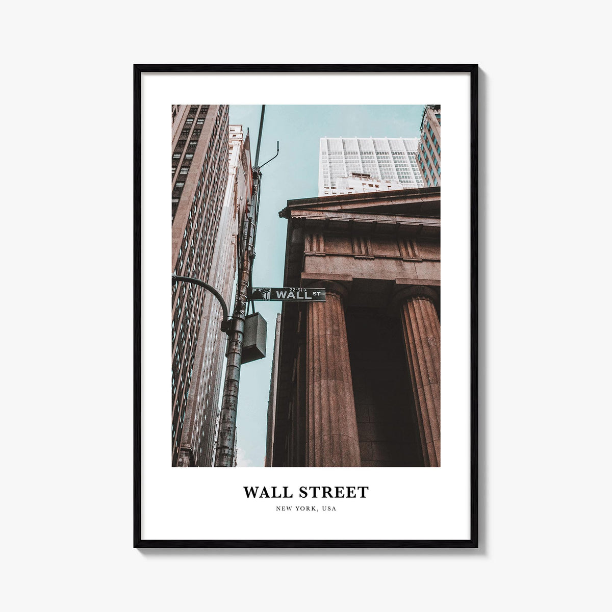 Wall Street colorful classic poster of Manhattan, New York City – vertical wall art, unframed print shown in interior mockup