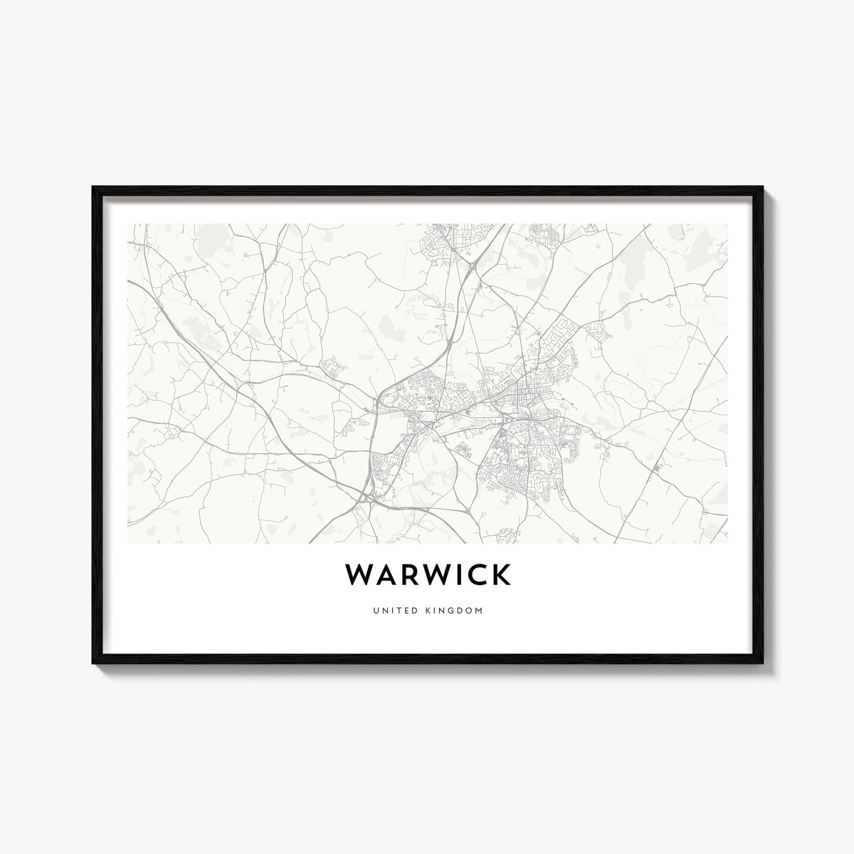 Warwick black & white map poster of Rhode Island, USA – horizontal wall art, unframed print shown in interior mockup