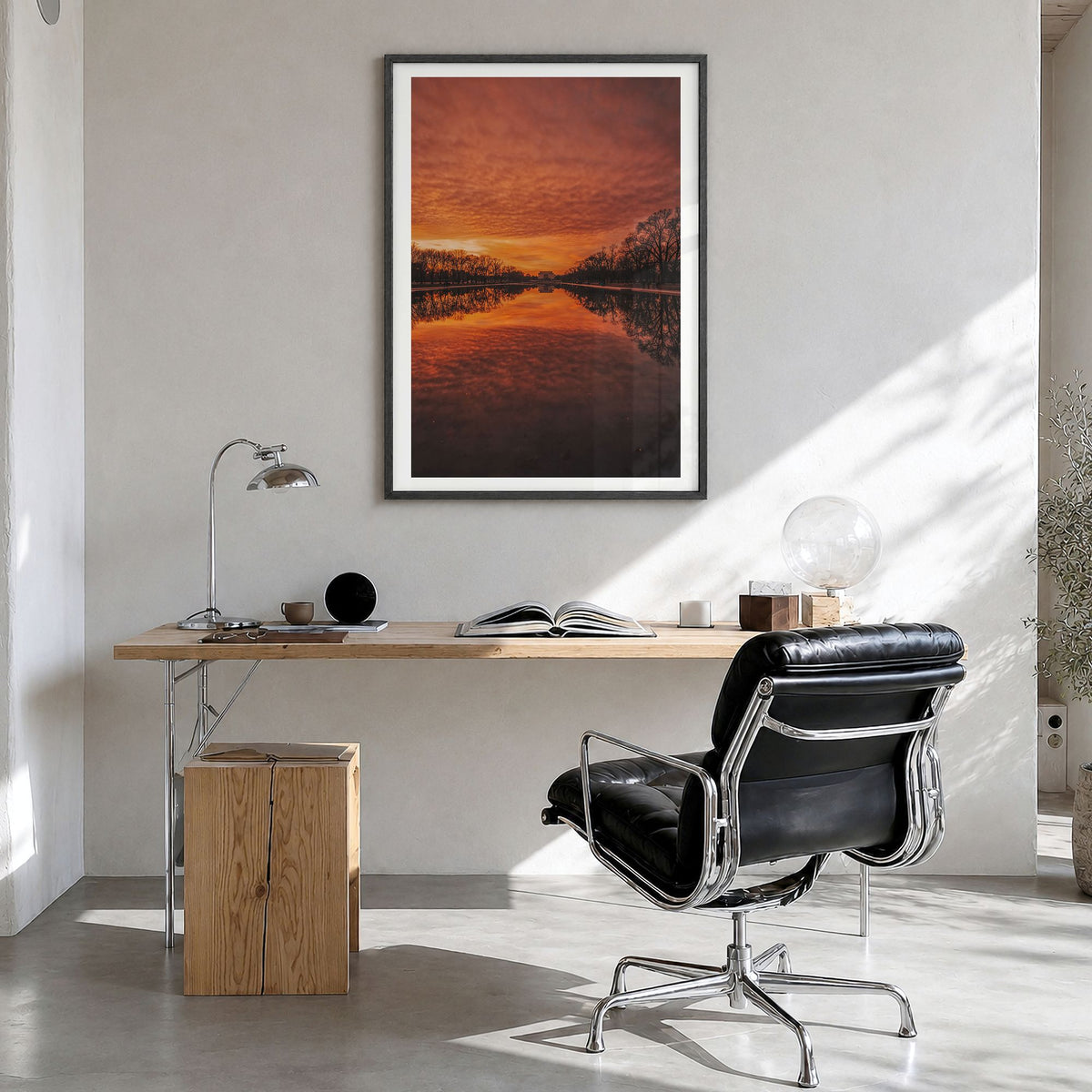 Washington, D.C. Photo No 2 Poster in a black wood frame, hanging in a bright home office, white border
