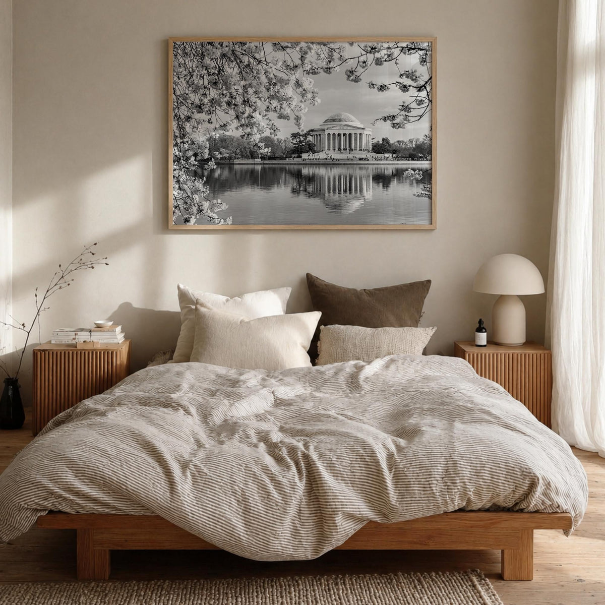 Washington, D.C. black & white photo poster of District of Columbia, USA – horizontal wall art in natural wood frame, hanging