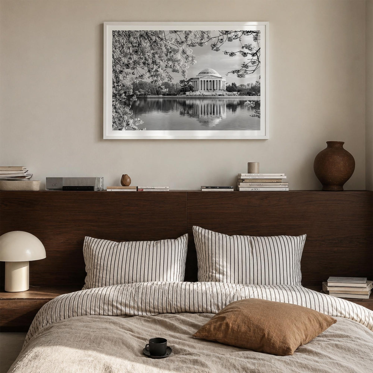 Washington, D.C. black & white photo poster of District of Columbia, USA – horizontal wall art in white wood frame with white