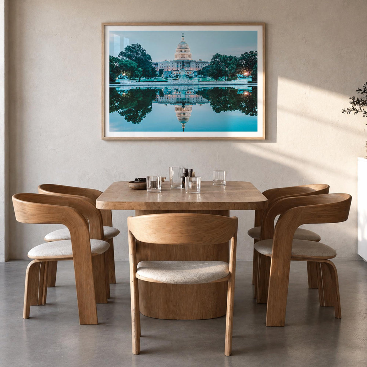 Washington, D.C. colorful photo poster of District of Columbia, USA – horizontal wall art in natural wood frame with white bo