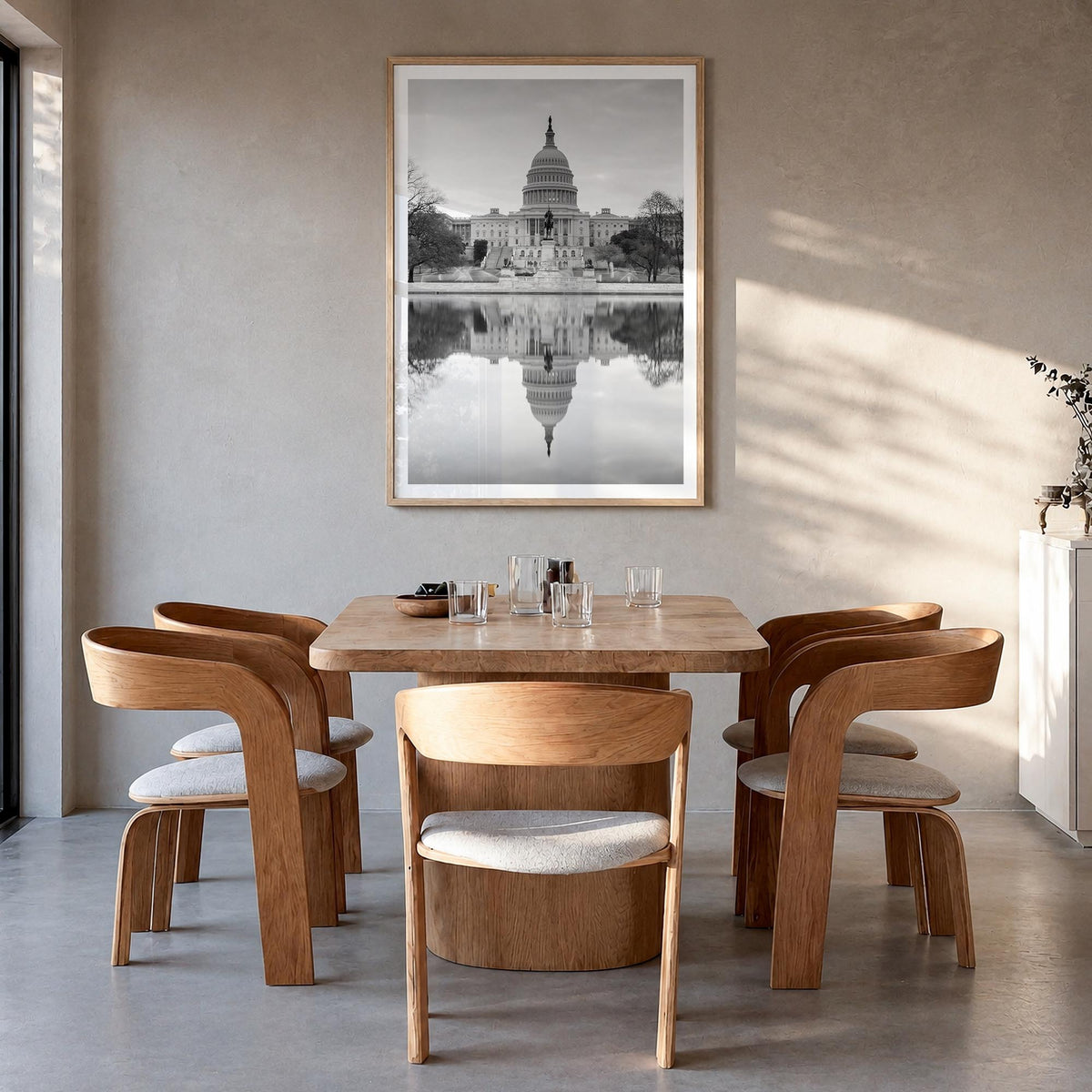 Washington, D.C. no. 1 black & white photo poster of District of Columbia, USA – vertical wall art in natural wood frame with
