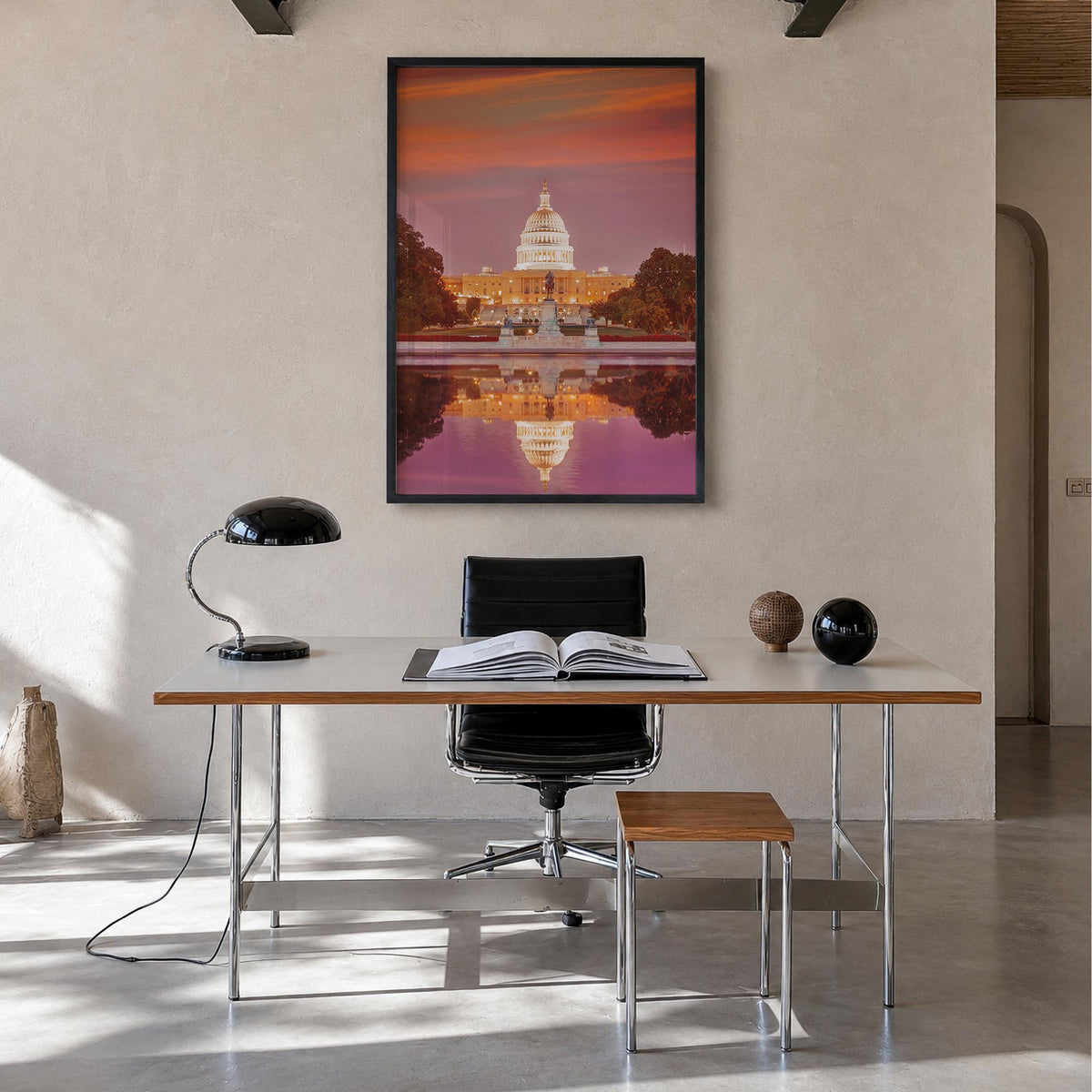 Washington, D.C. no. 1 colorful photo poster of District of Columbia, USA – vertical wall art in black wood frame, hanging on