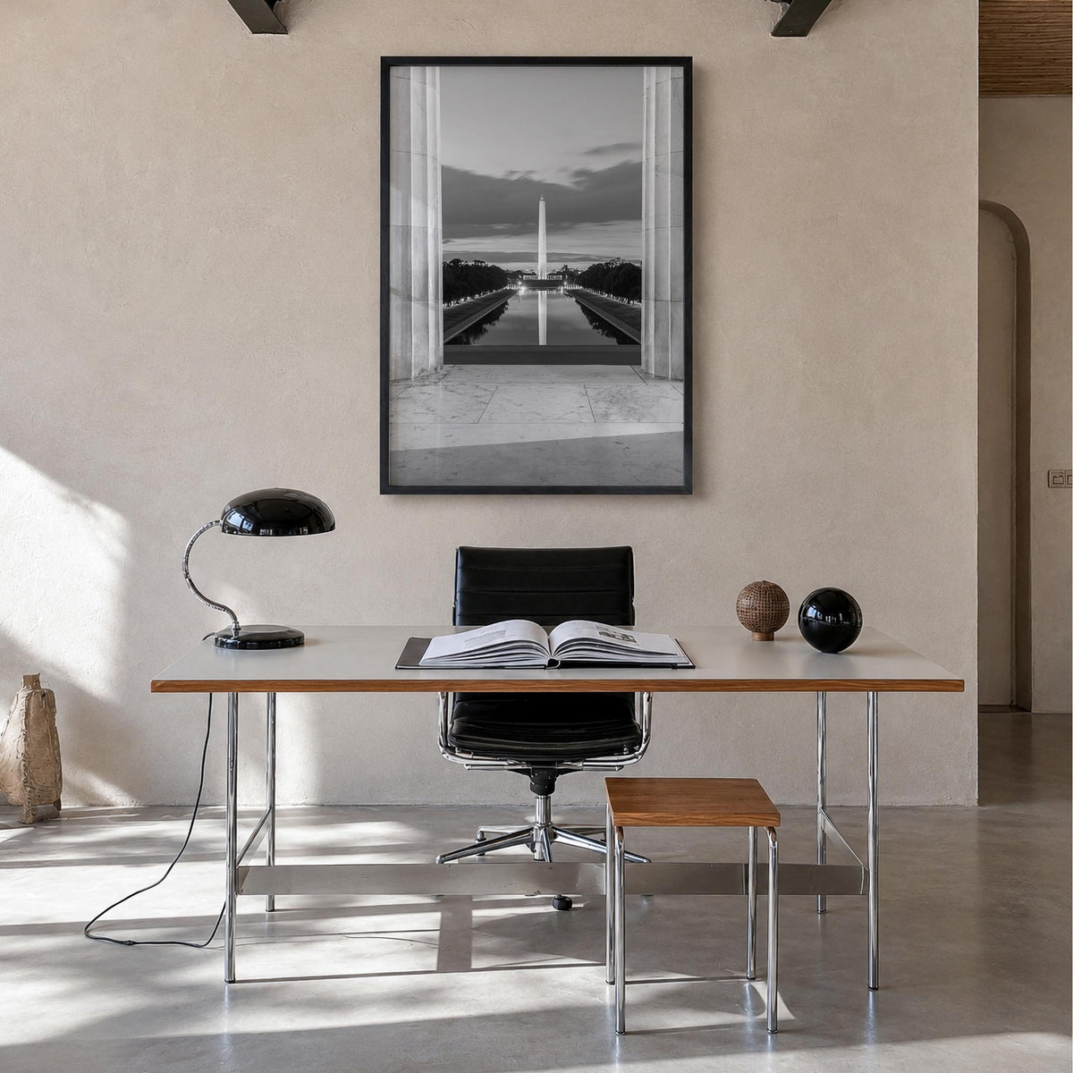 Washington, D.C. no. 2 black & white photo poster of District of Columbia, USA – vertical wall art in black wood frame, hangi