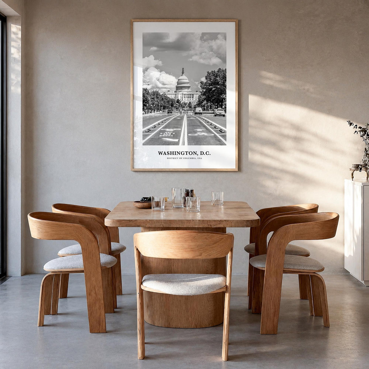 Washington, D.C. no. 3 black & white classic poster of District of Columbia, USA – vertical wall art in natural wood frame, h