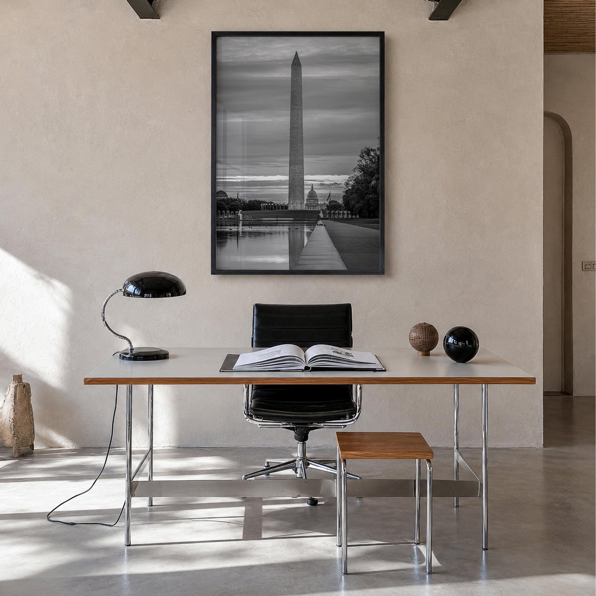 Washington, D.C. no. 3 black & white photo poster of District of Columbia, USA – vertical wall art in black wood frame, hangi