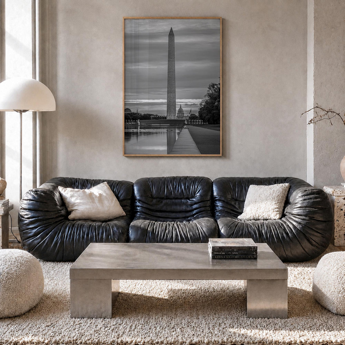 Washington, D.C. no. 3 black & white photo poster of District of Columbia, USA – vertical wall art in natural wood frame, han