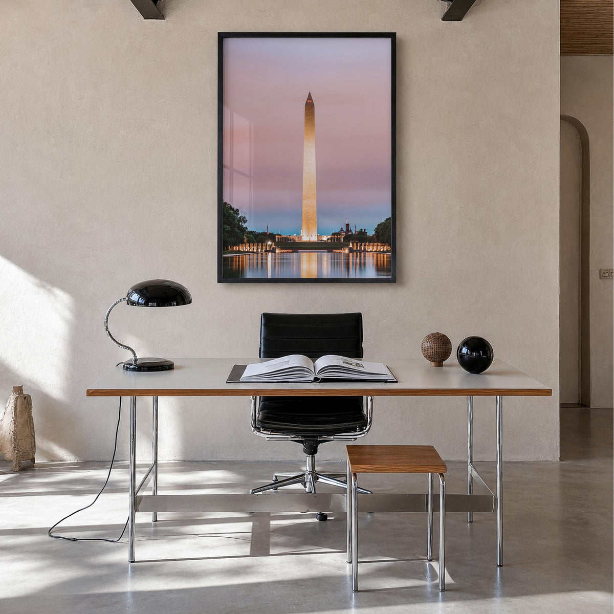 Washington, D.C. no. 3 colorful photo poster of District of Columbia, USA – vertical wall art in black wood frame, hanging on