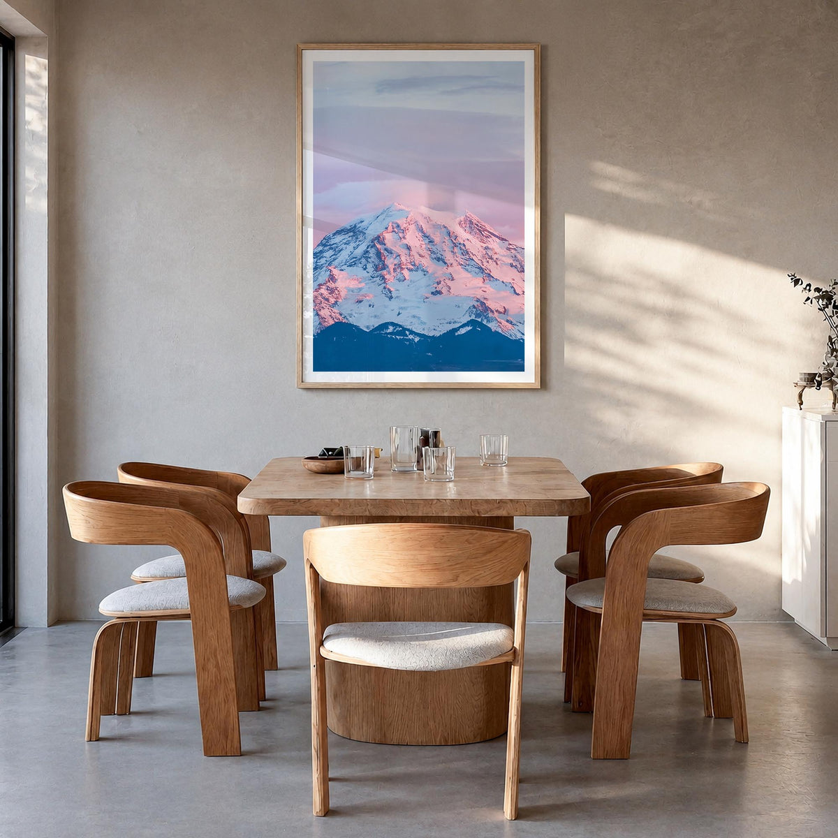 Washington (State) colorful photo poster of Washington, USA – vertical wall art in natural wood frame with white border, hang