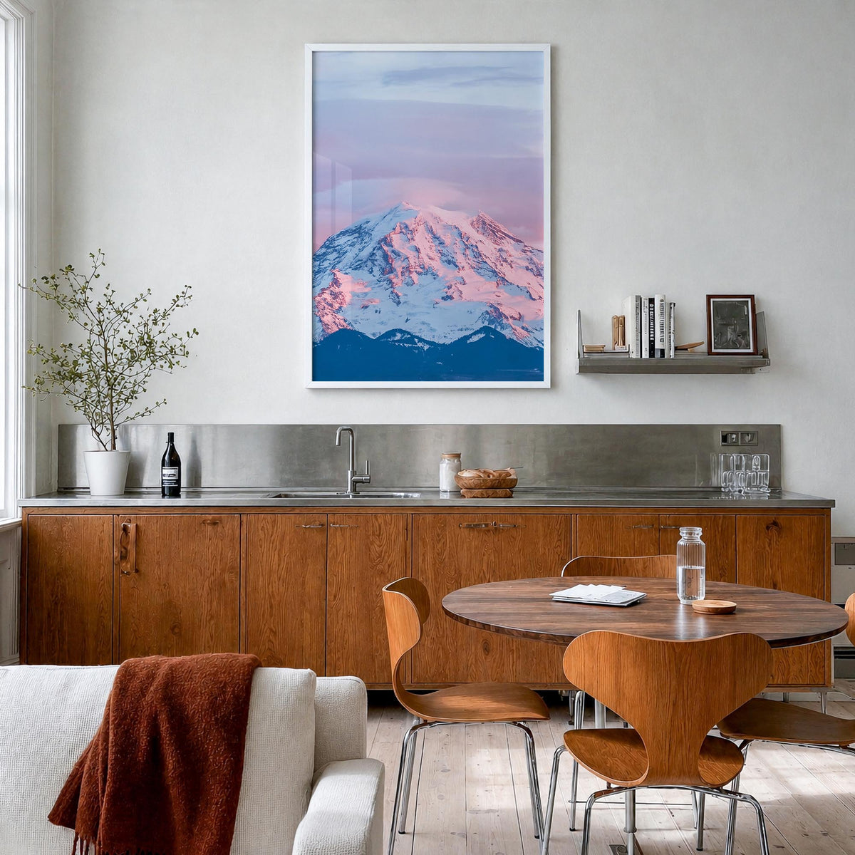 Washington (State) colorful photo poster of Washington, USA – vertical wall art in white wood frame, hanging on wall