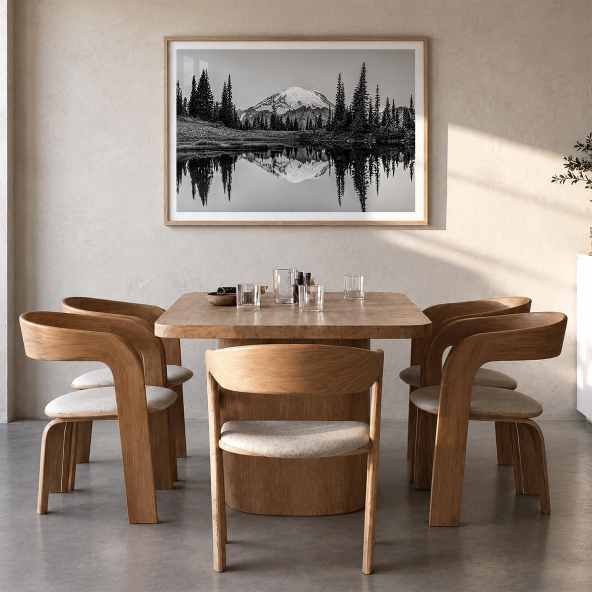 Washington (State) no. 1 black & white photo poster of Washington, USA – horizontal wall art in natural wood frame with white