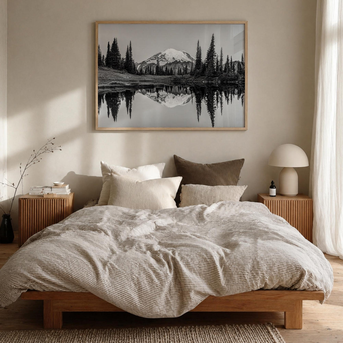 Washington (State) no. 1 black & white photo poster of Washington, USA – horizontal wall art in natural wood frame, hanging o