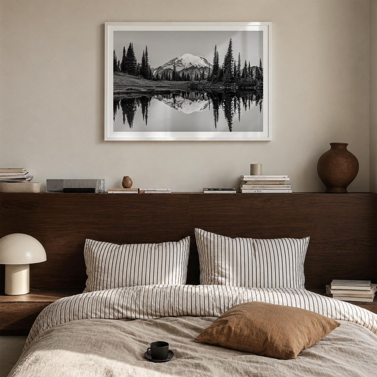 Washington (State) no. 1 black & white photo poster of Washington, USA – horizontal wall art in white wood frame with white b
