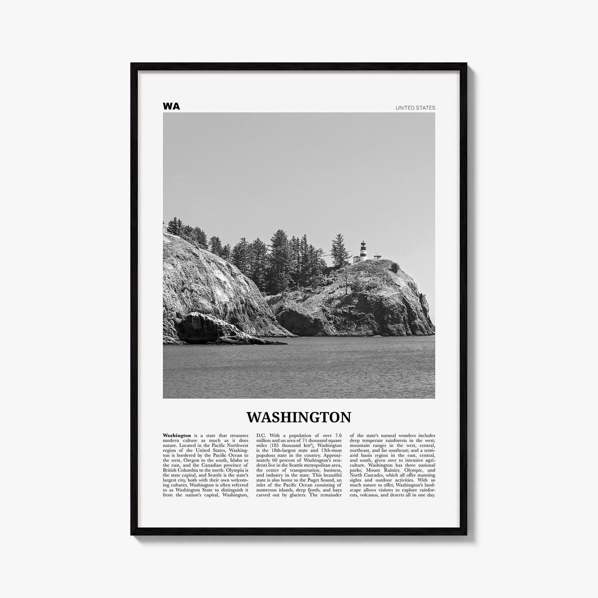 Washington (State) no. 3 black & white newspaper poster of Washington, USA – vertical wall art, unframed print shown in inter