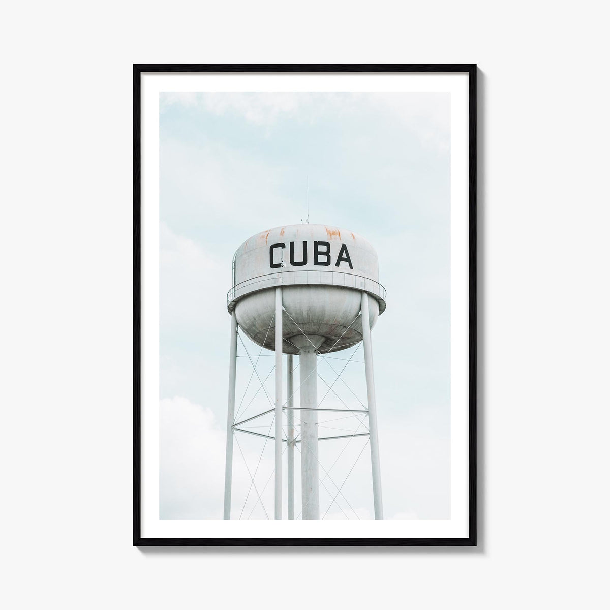Water Tower no. 2 colorful photo poster – vertical wall art, unframed print shown in interior mockup
