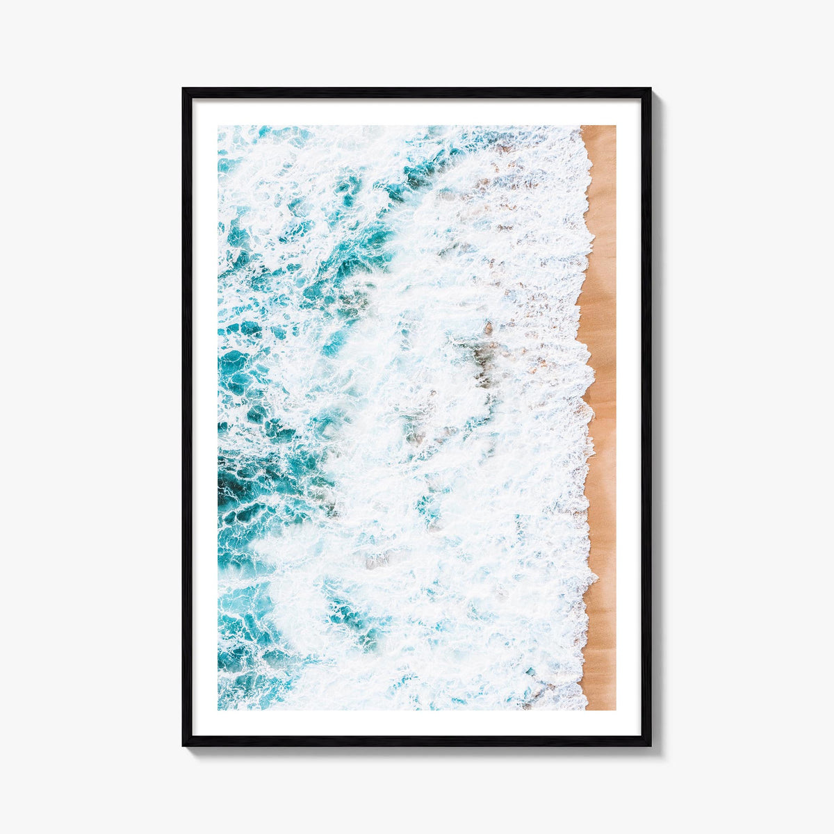Waves Crashing no. 1 colorful photo poster – vertical wall art, unframed print shown in interior mockup