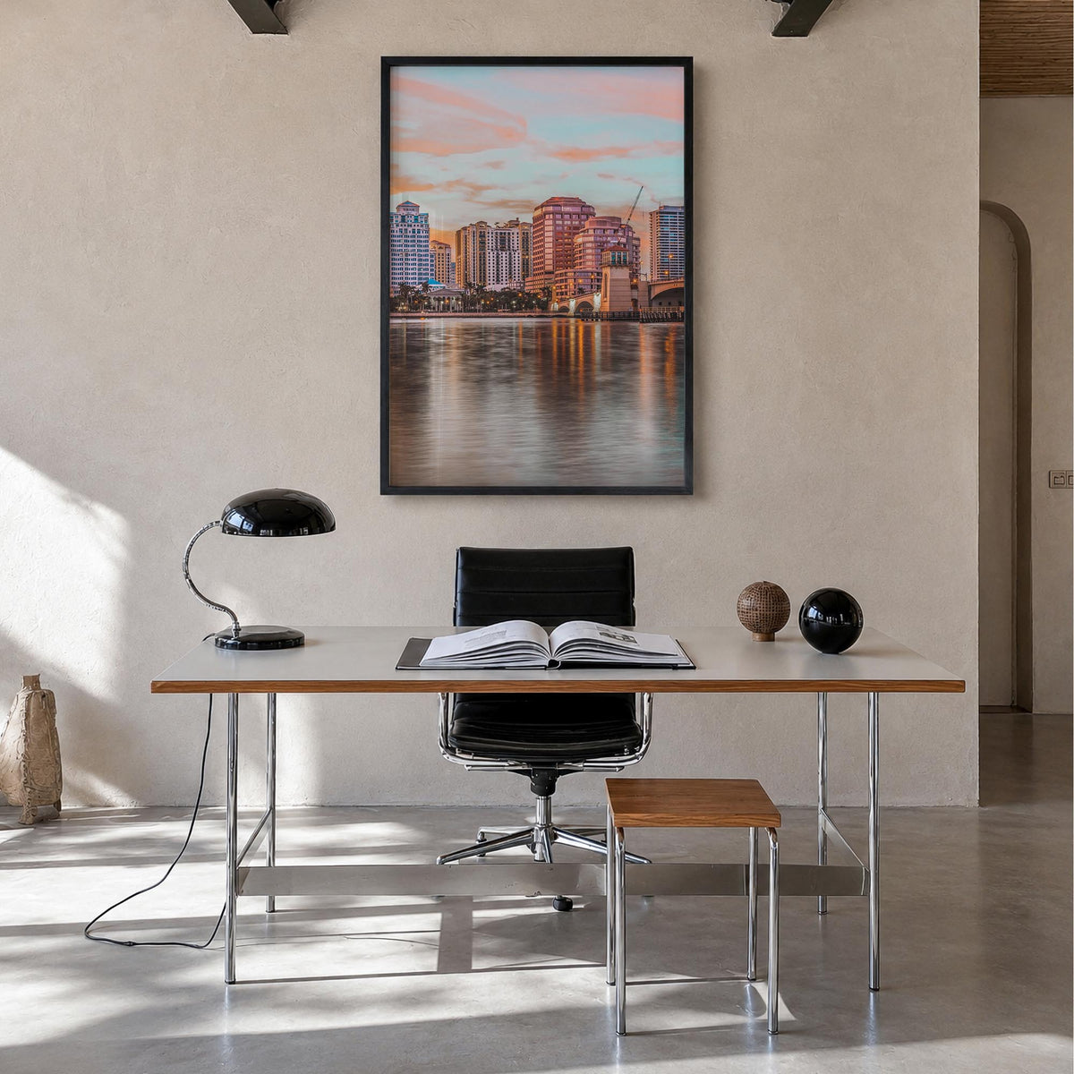 West Palm Beach colorful photo poster of Florida, USA – vertical wall art in black wood frame, hanging on wall