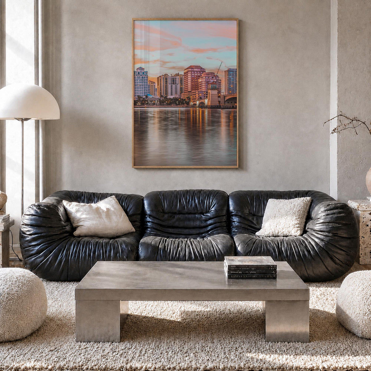 West Palm Beach colorful photo poster of Florida, USA – vertical wall art in natural wood frame, hanging on wall