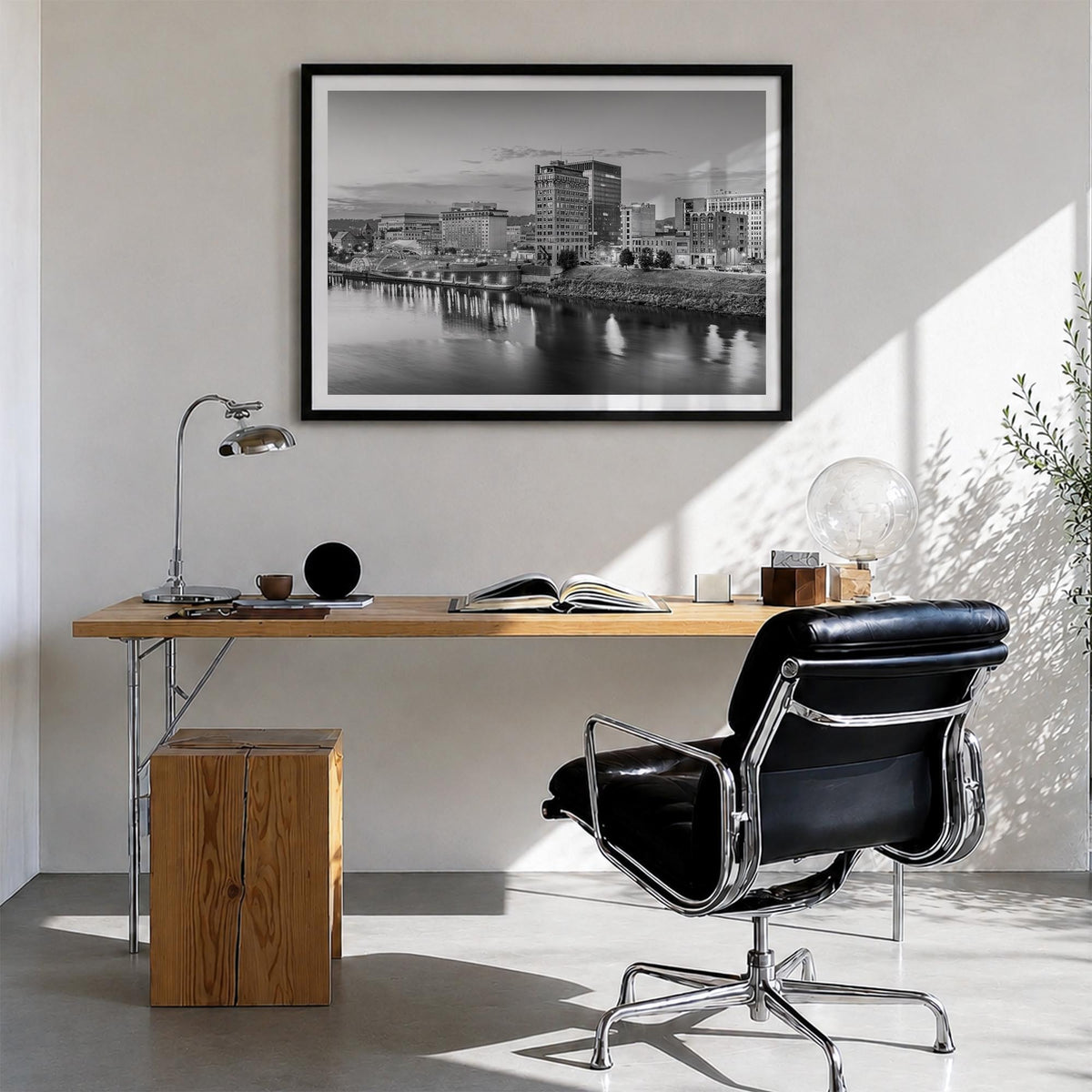 West Virginia black & white photo poster of United States – horizontal wall art in black wood frame with white border, hangin
