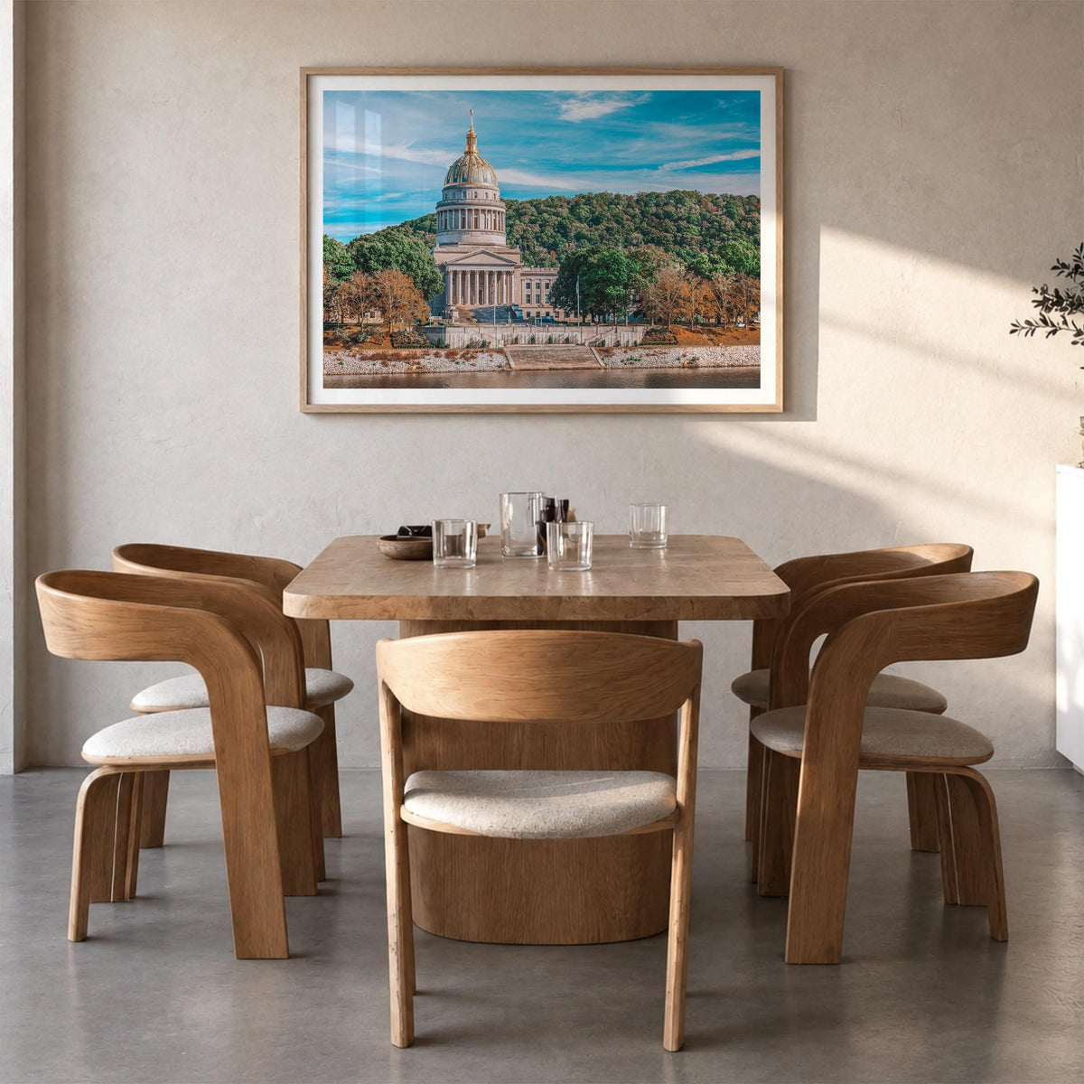 West Virginia colorful photo poster of United States – horizontal wall art in natural wood frame with white border, hanging o