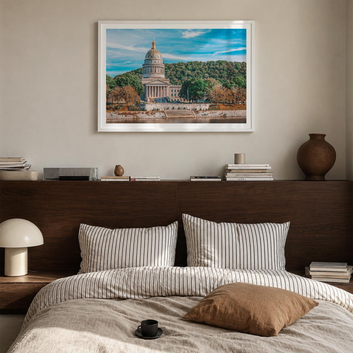West Virginia colorful photo poster of United States – horizontal wall art in white wood frame with white border, hanging on