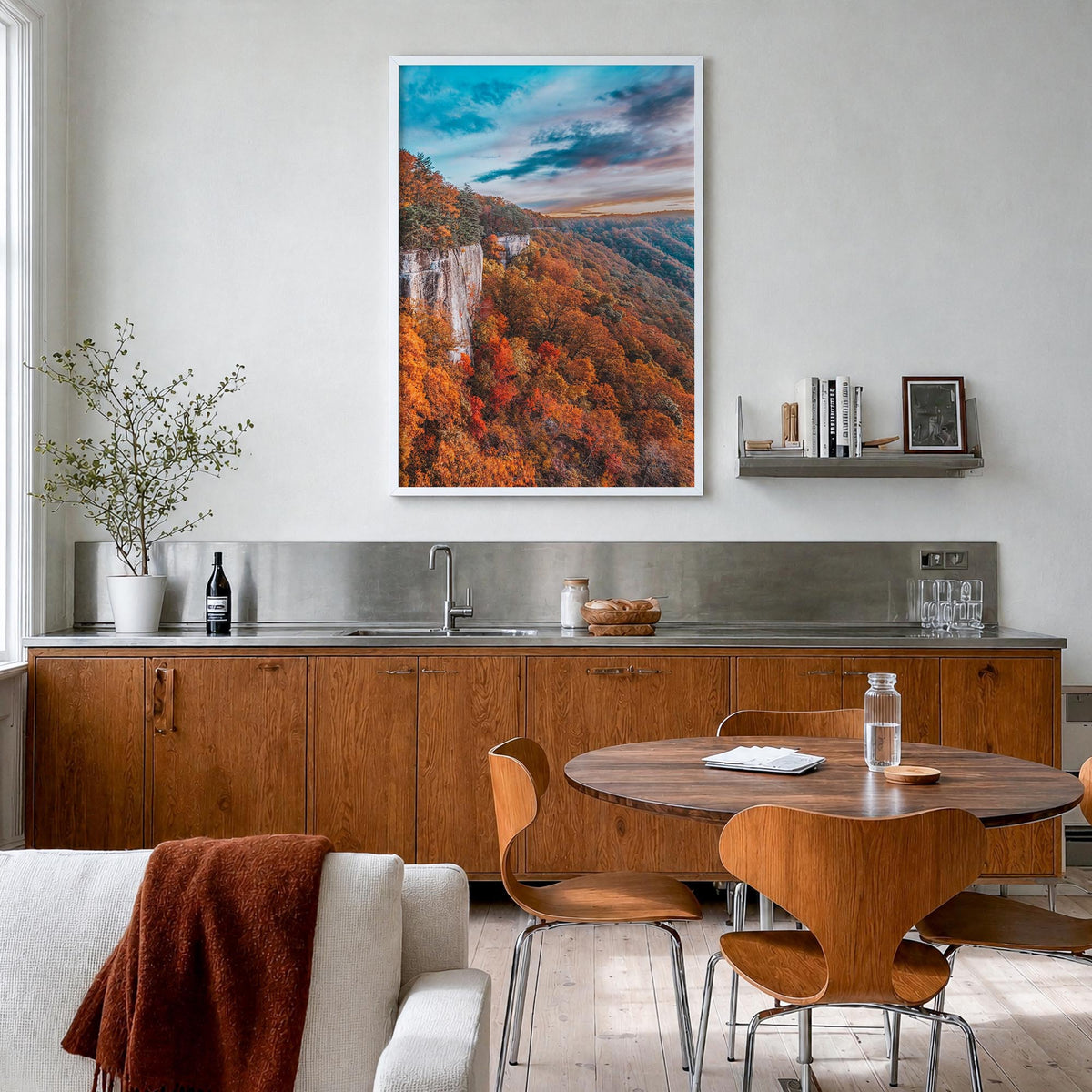 West Virginia colorful photo poster of United States – vertical wall art in white wood frame, hanging on wall
