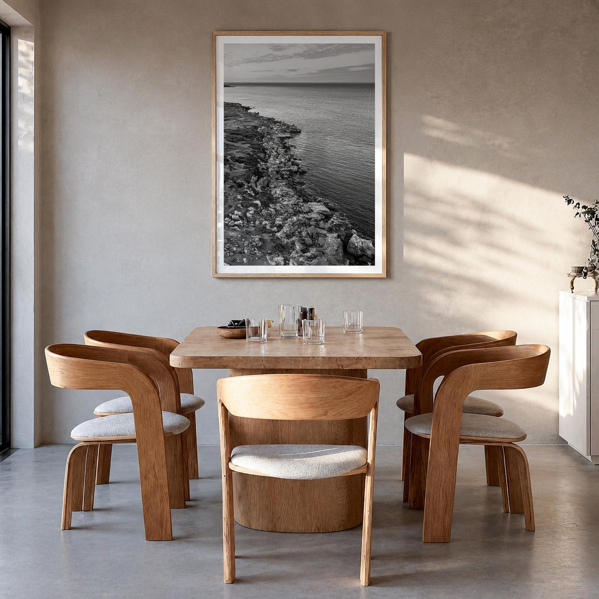 Western Australia black & white photo poster of Australia – vertical wall art in natural wood frame with white border, hangin