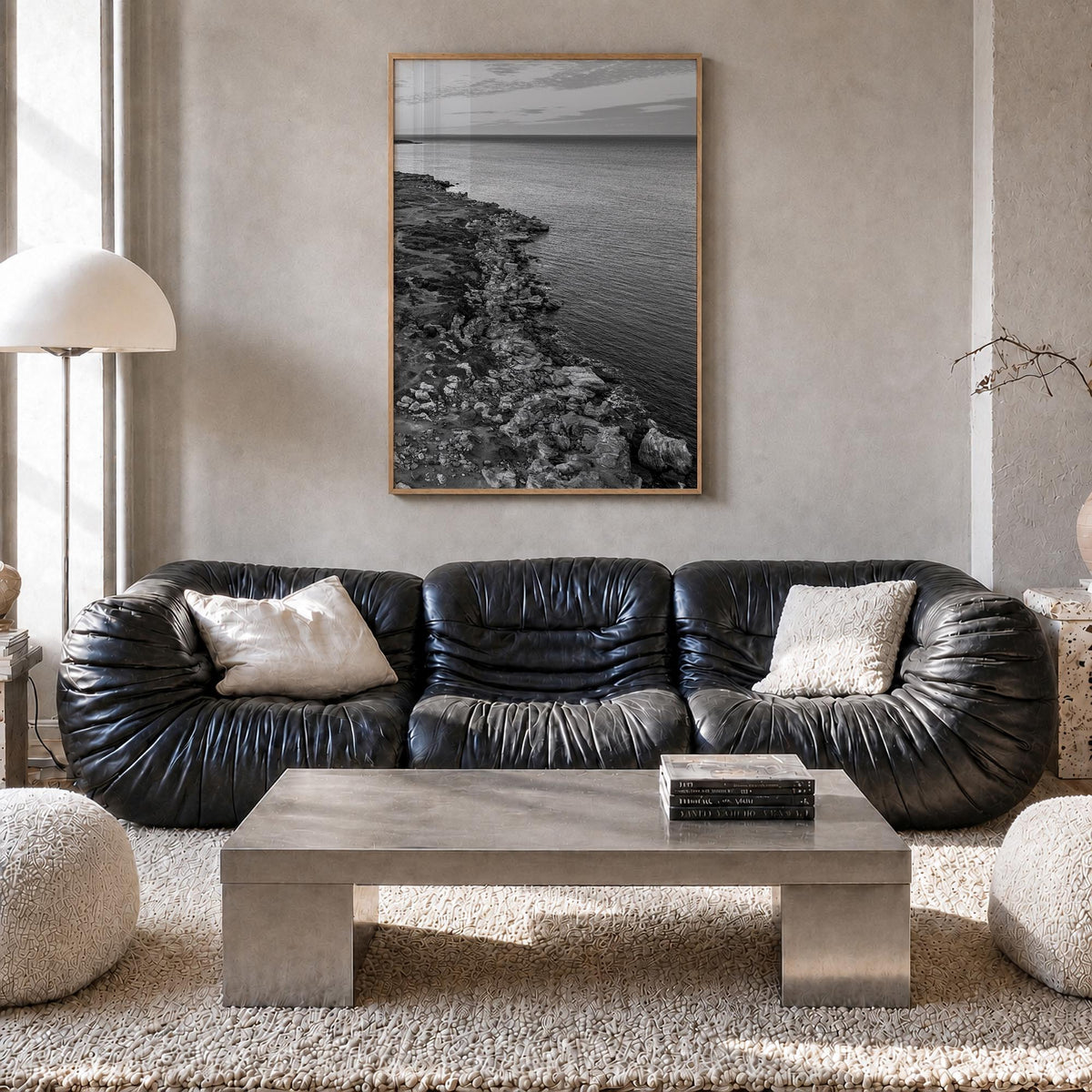 Western Australia black & white photo poster of Australia – vertical wall art in natural wood frame, hanging on wall