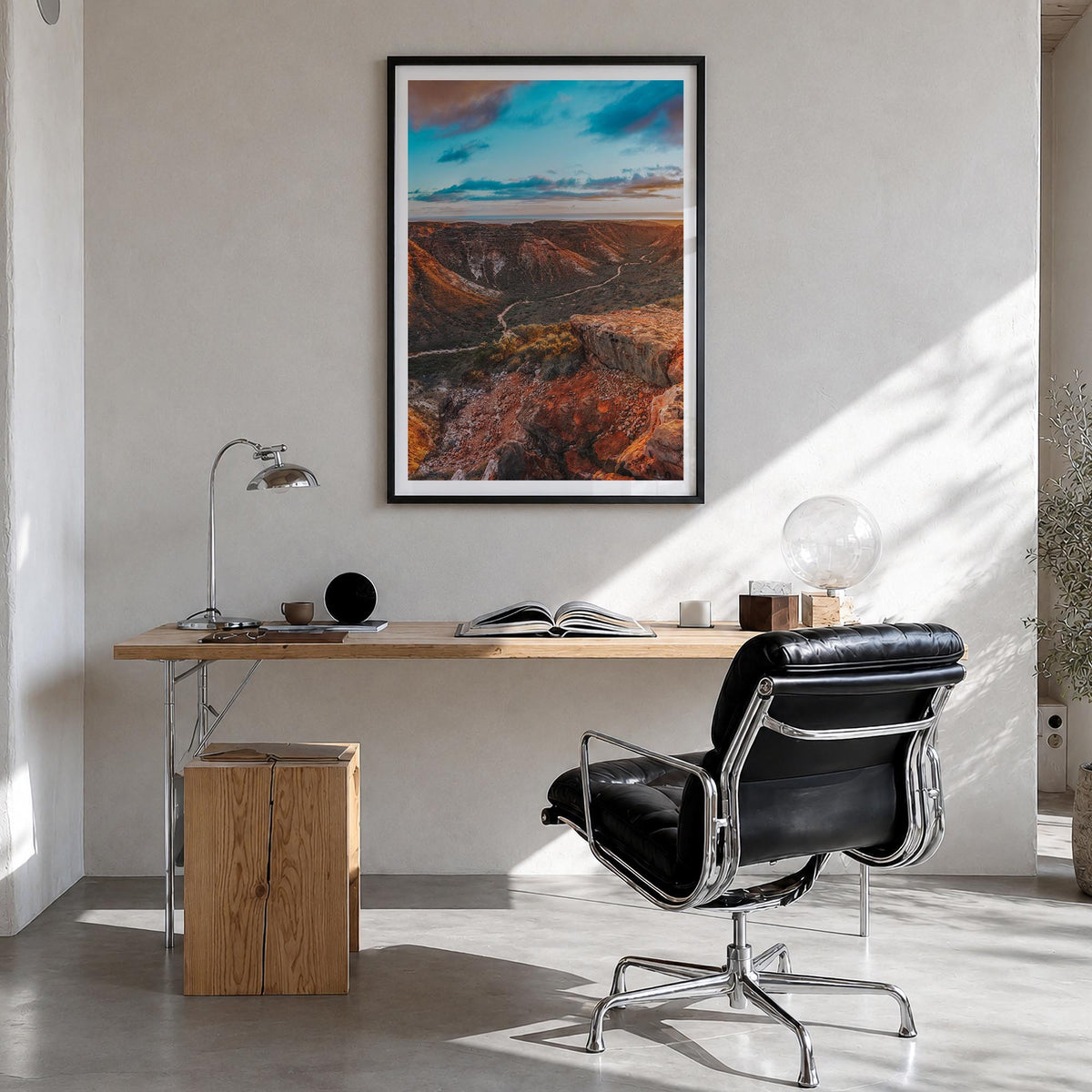Western Australia colorful photo poster of Australia – vertical wall art in black wood frame with white border, hanging on wa