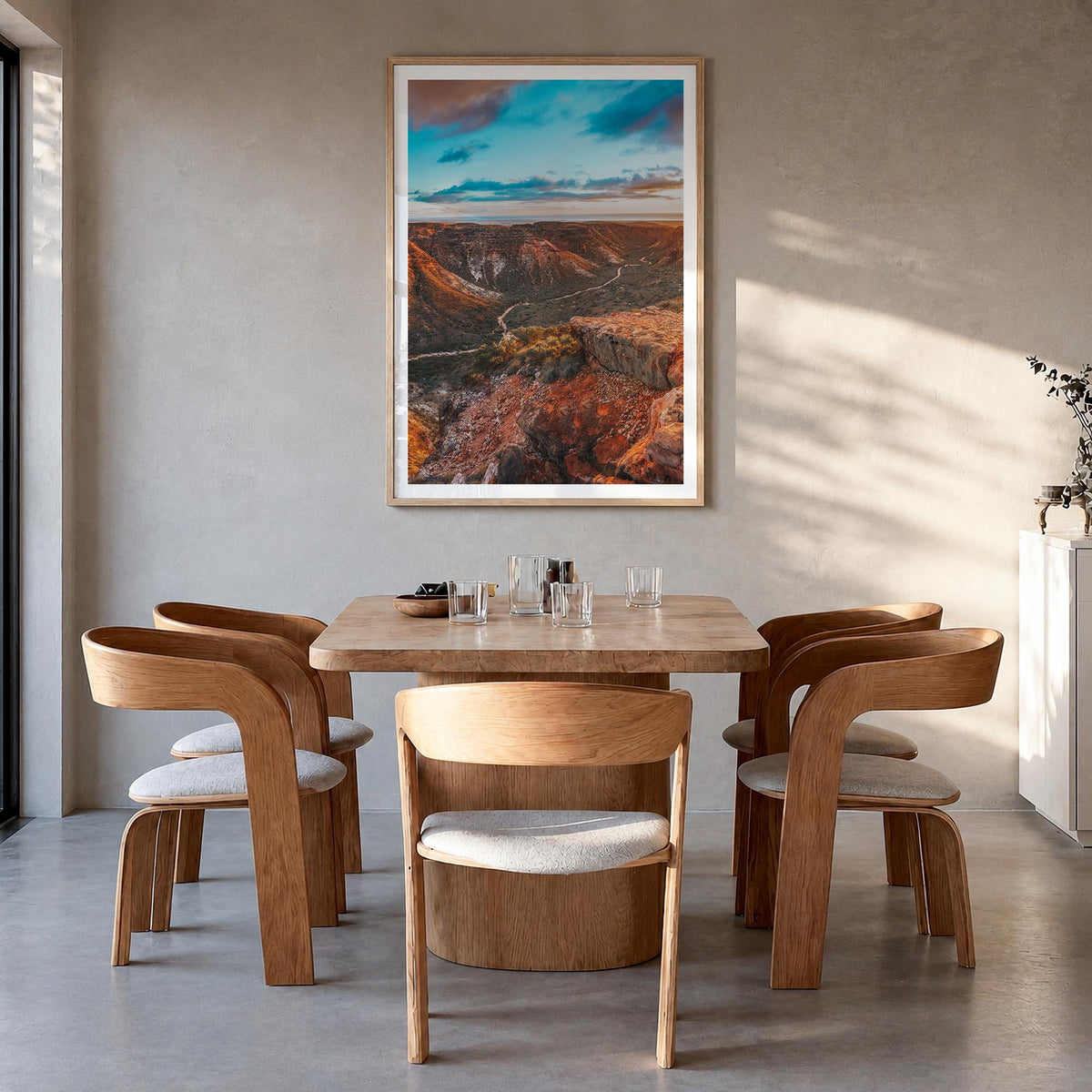 Western Australia colorful photo poster of Australia – vertical wall art in natural wood frame with white border, hanging on