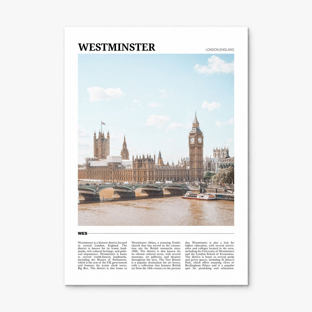 Westminster Travel Poster, print only (unframed)