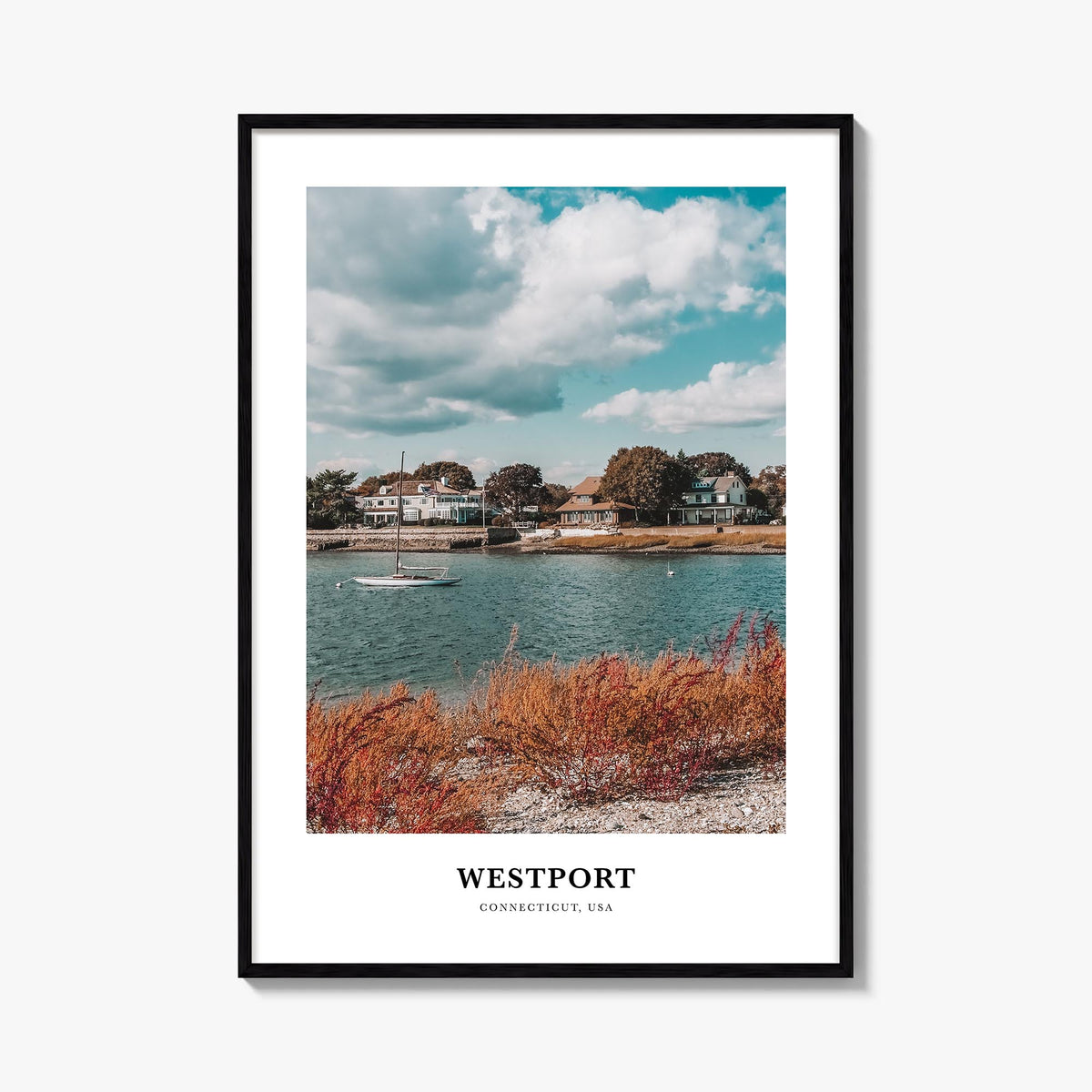 Westport, Connecticut colorful classic poster of Connecticut, USA – vertical wall art, unframed print shown in interior mocku