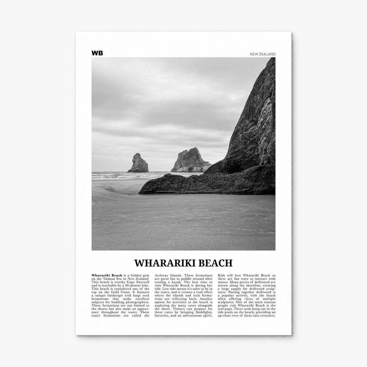 Wharariki Beach Newspaper Poster, print only (unframed)
