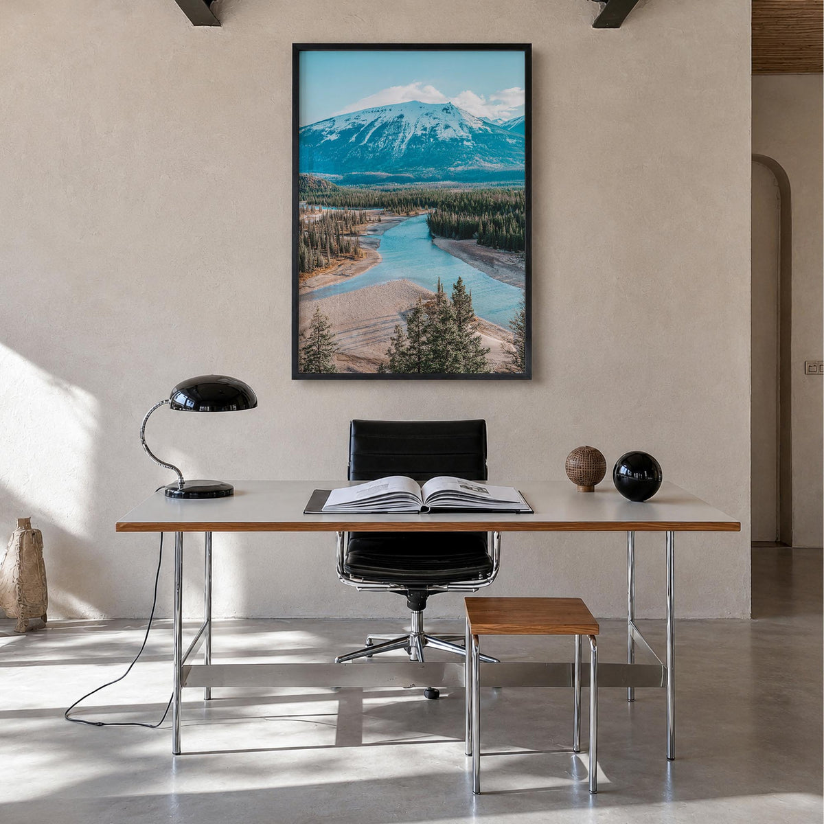 Whistler colorful photo poster of British Columbia, Canada – vertical wall art in black wood frame, hanging on wall