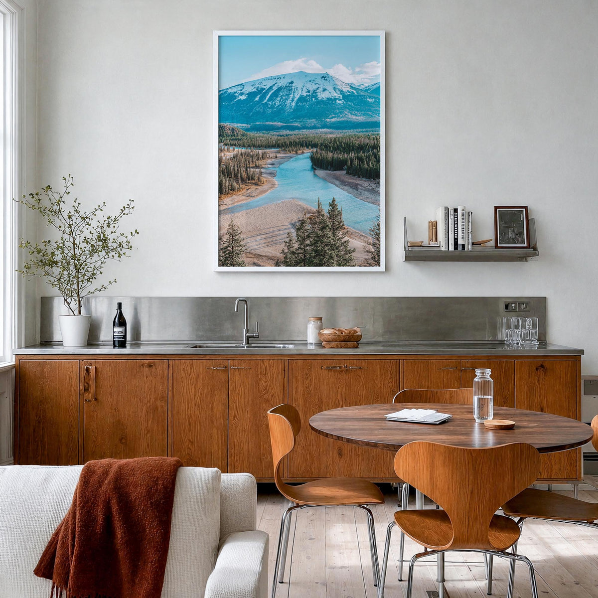 Whistler colorful photo poster of British Columbia, Canada – vertical wall art in white wood frame, hanging on wall