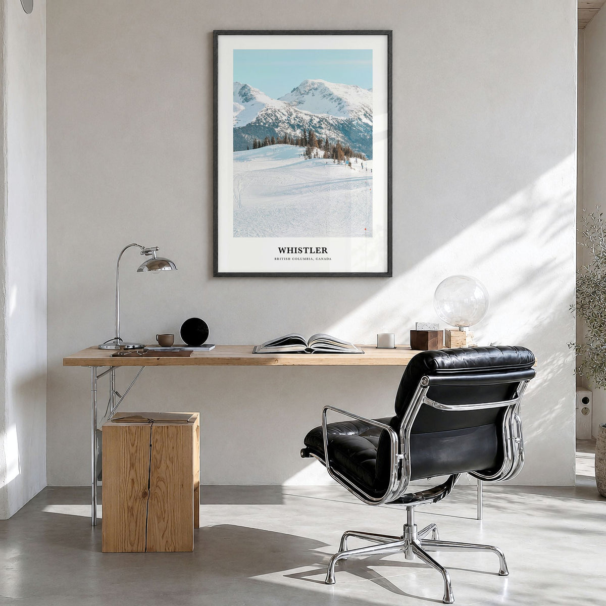 Whistler Classic Poster in a black wood frame, hanging in a bright home office