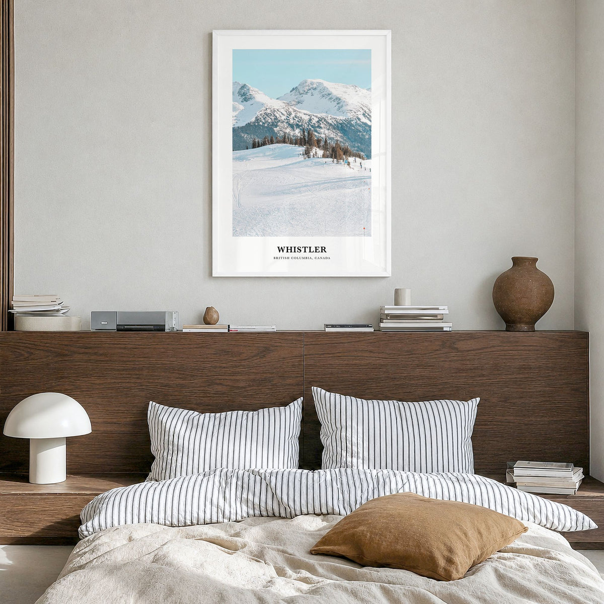 Whistler Classic Poster in a white wood frame, hanging in a bedroom