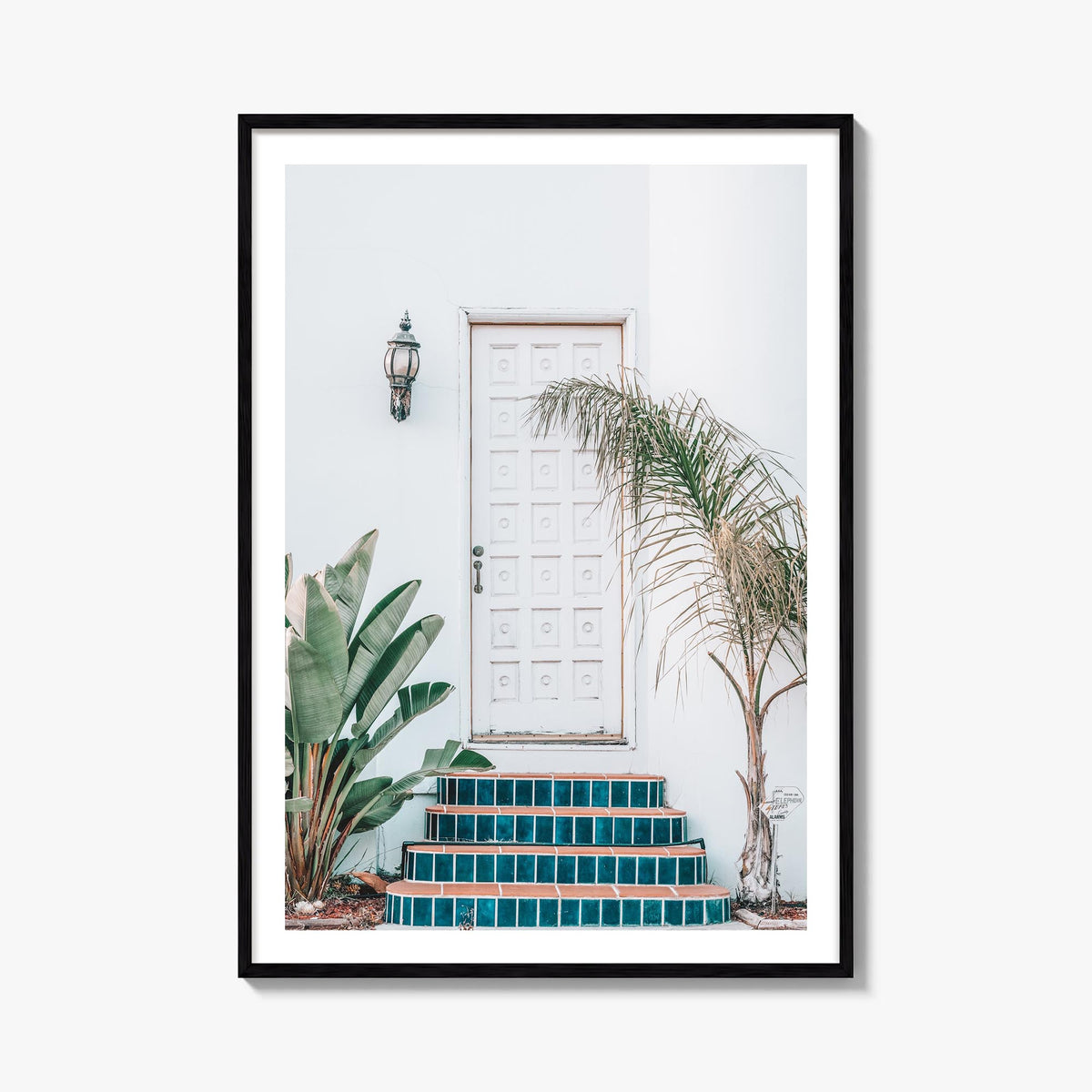 White Door colorful photo poster – vertical wall art, unframed print shown in interior mockup