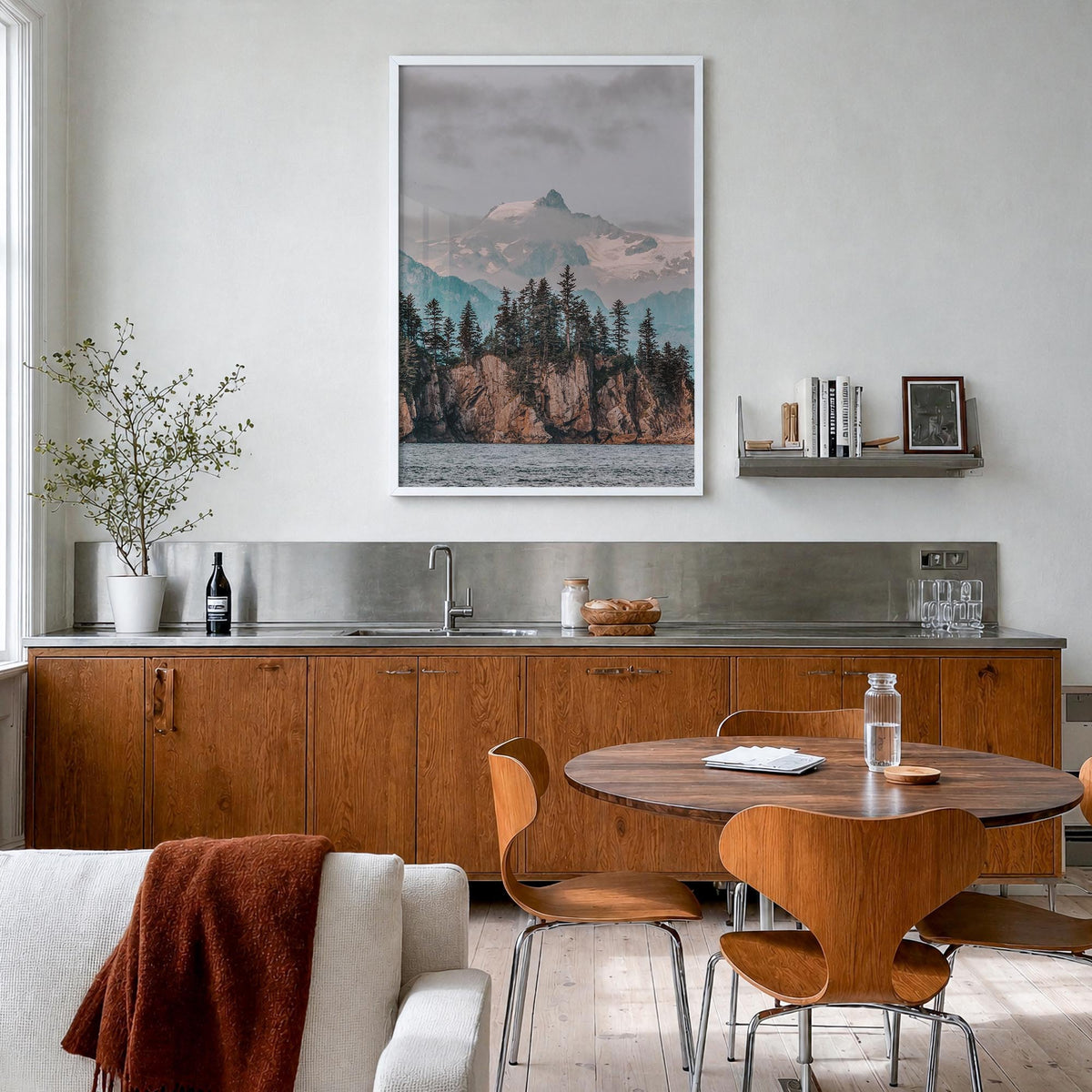 Whittier, Alaska colorful photo poster of Alaska, USA – vertical wall art in white wood frame, hanging on wall