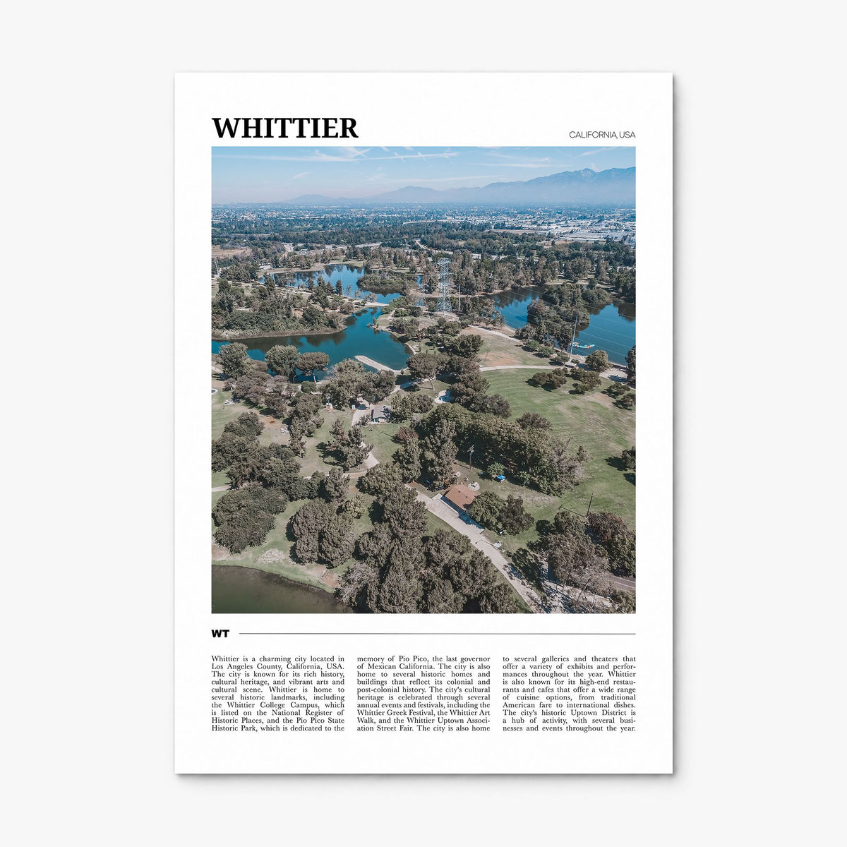 Whittier, California Travel Poster, print only (unframed)