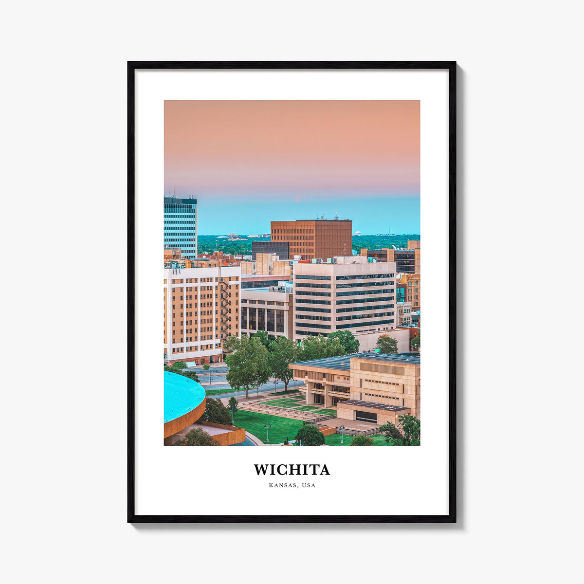 Wichita colorful classic poster of Kansas, USA – vertical wall art, unframed print shown in interior mockup