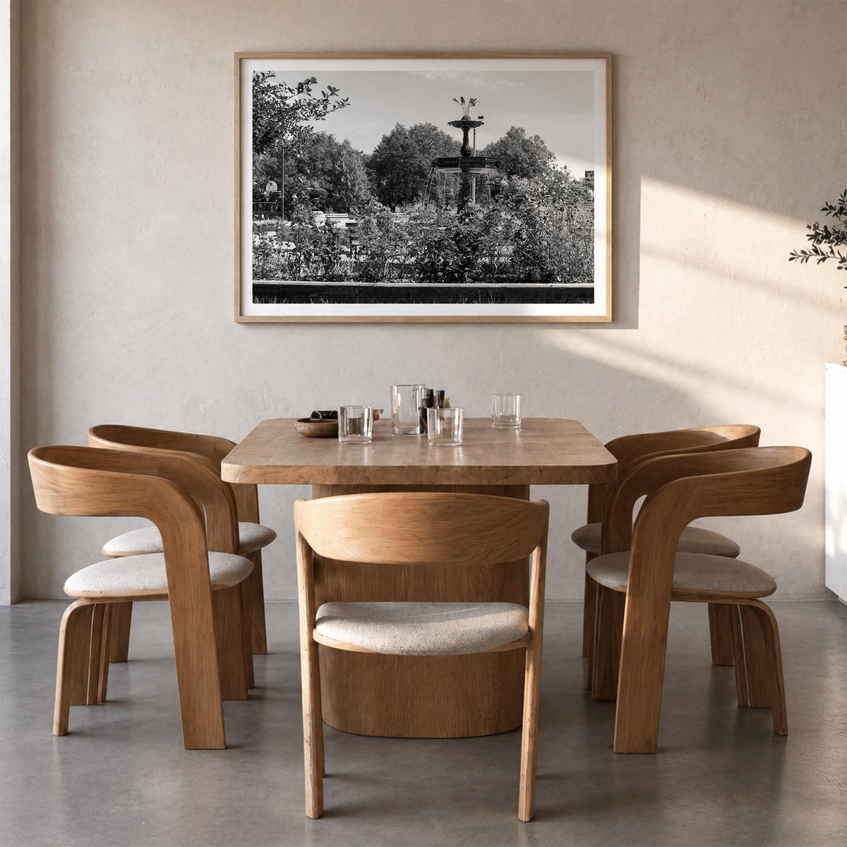 Wicker Park black & white photo poster of Chicago, Illinois – horizontal wall art in natural wood frame with white border, ha