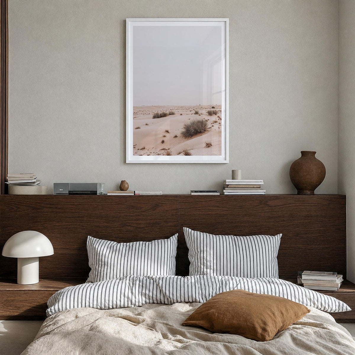 Wild Desert colorful photo poster – vertical wall art in white wood frame with white border, hanging on wall