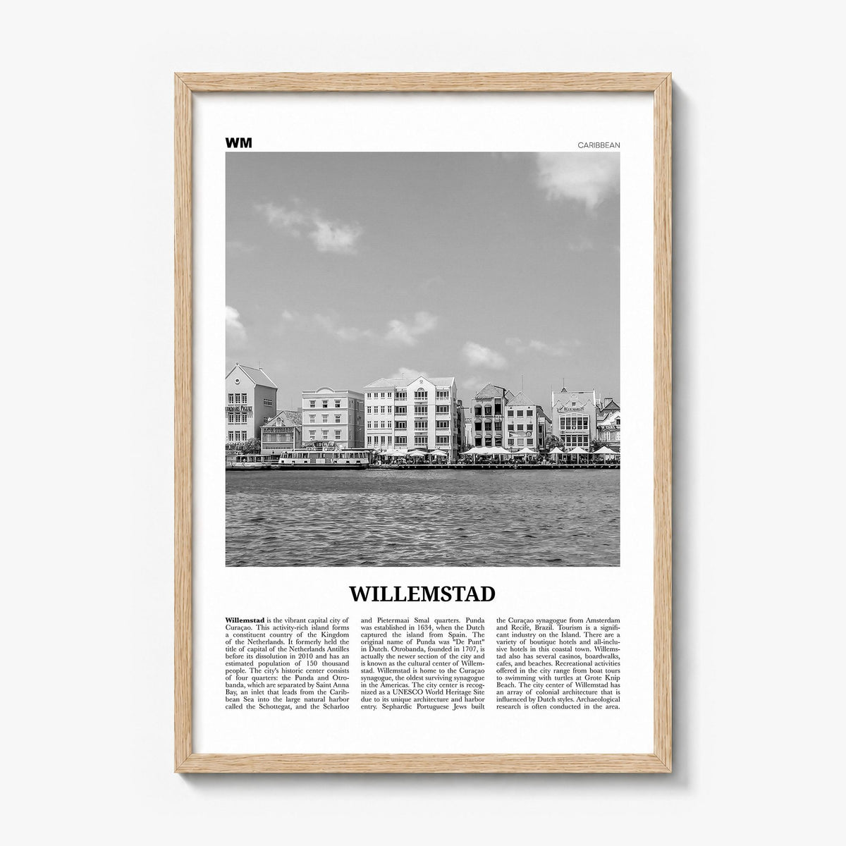 Willemstad Newspaper Poster in a natural wood frame