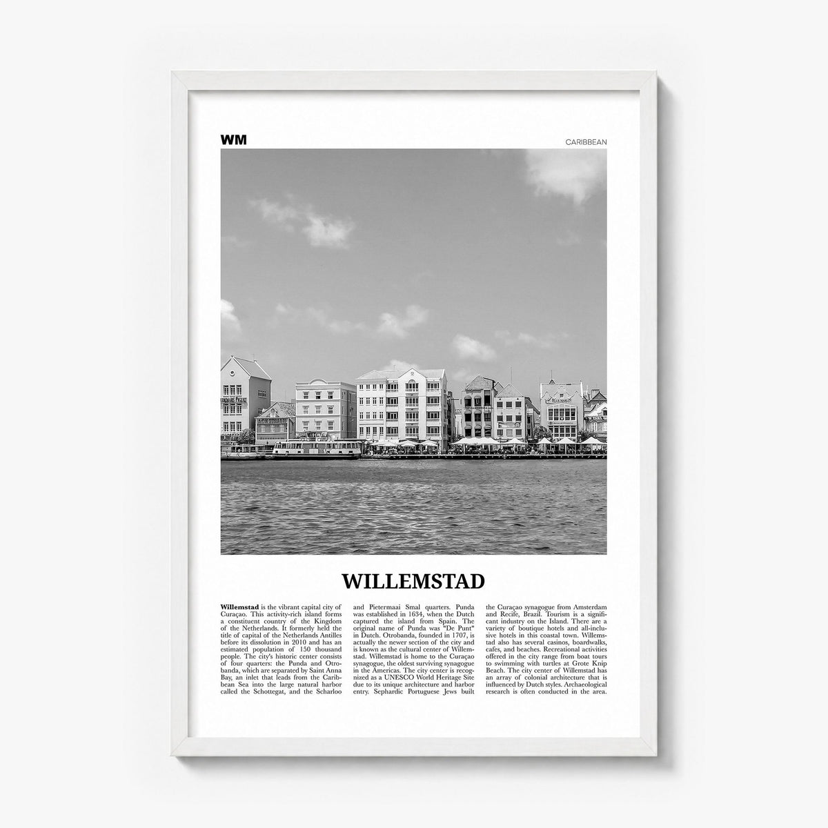 Willemstad Newspaper Poster in a white wood frame