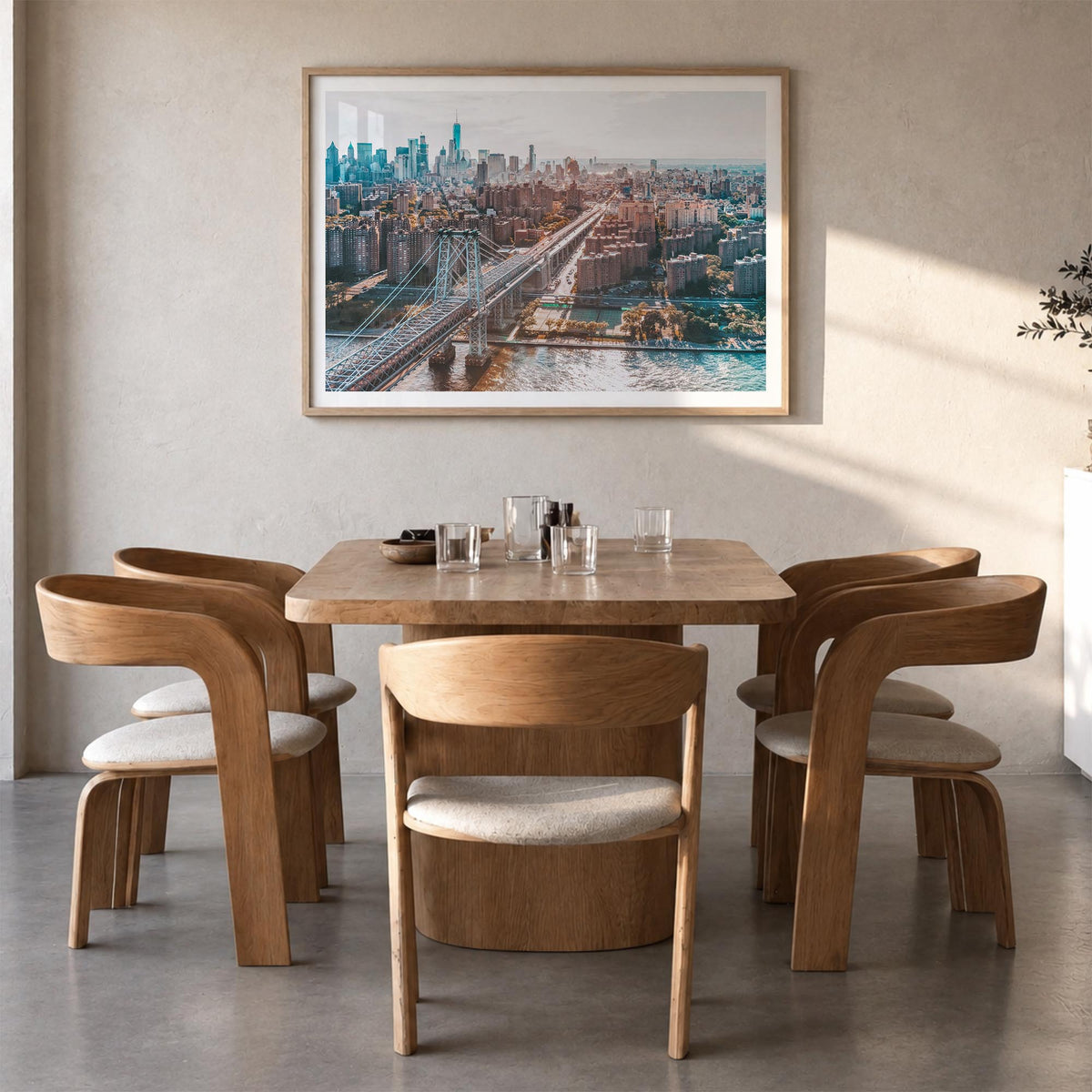 Williamsburg, New York colorful photo poster of New York, USA – horizontal wall art in natural wood frame with white border,