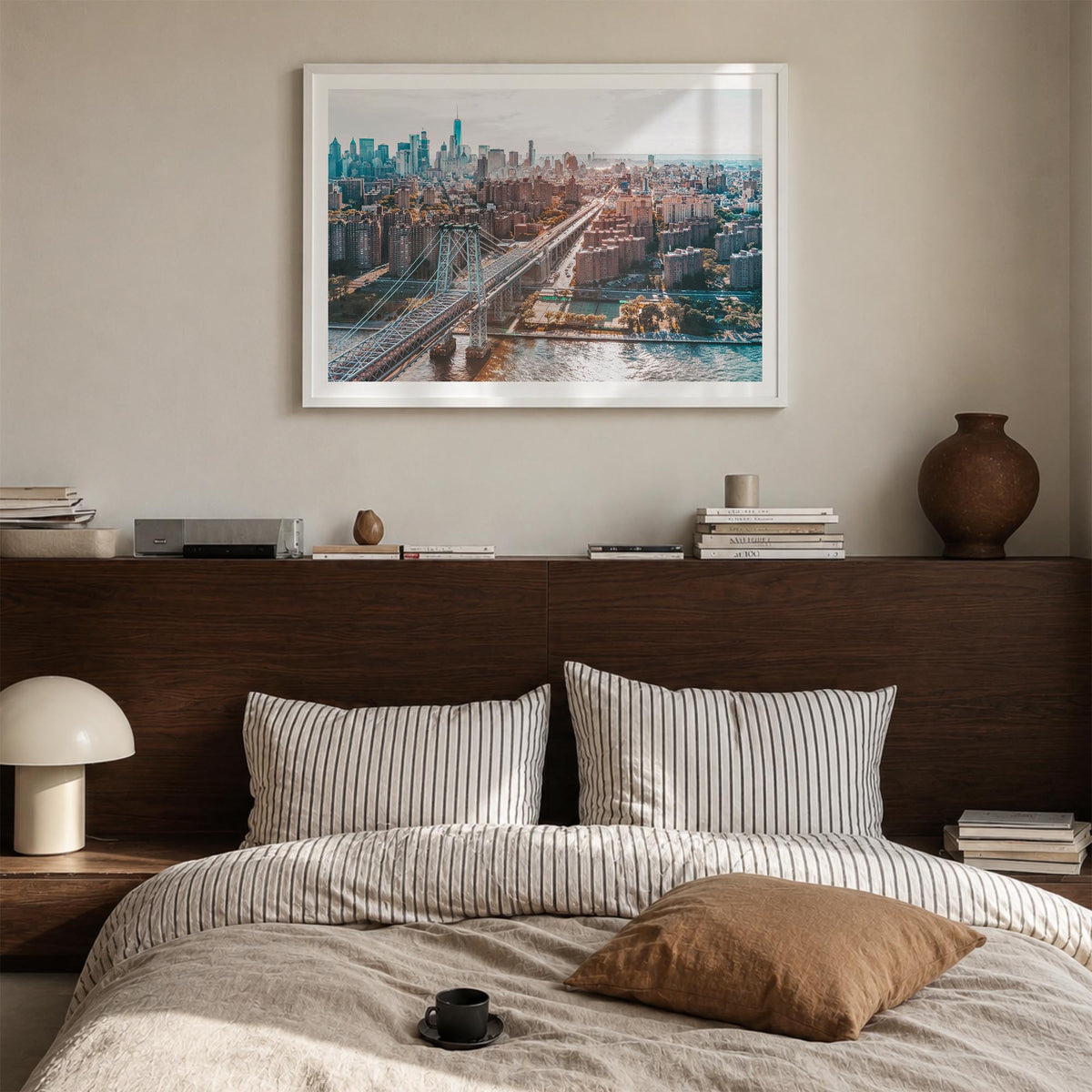 Williamsburg, New York colorful photo poster of New York, USA – horizontal wall art in white wood frame with white border, ha