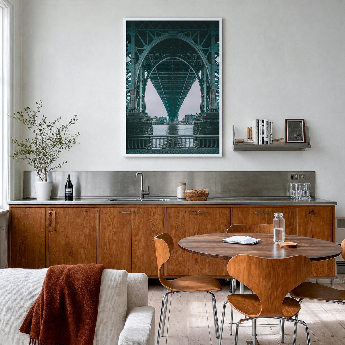 Williamsburg, New York no. 2 colorful photo poster of New York, USA – vertical wall art in white wood frame, hanging on wall
